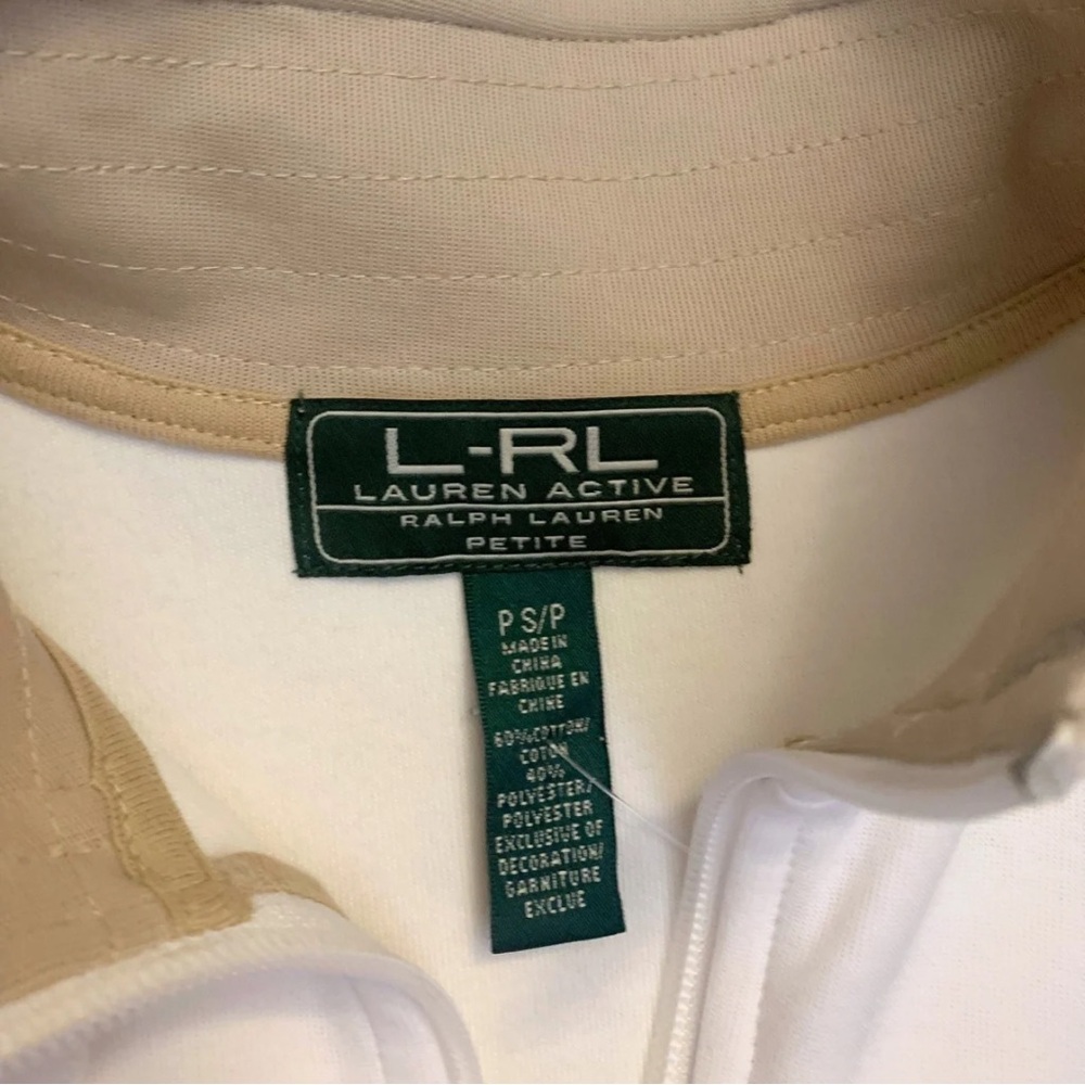 Active Ralph Lauren White Tan Sport Zip Jacket Small Petite Cotton Preppy Tennis - Picture 4 of 10